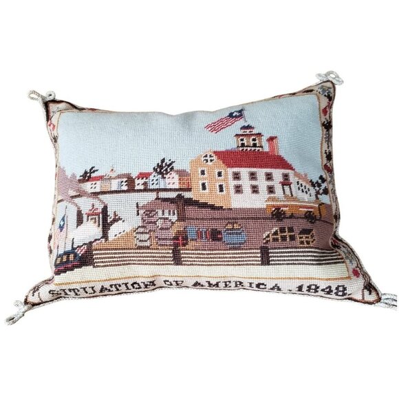 Vintage Katha Diddel 100% Wool 1848 American Mail Steamship Needlepoint Pillow - Picture 1 of 13